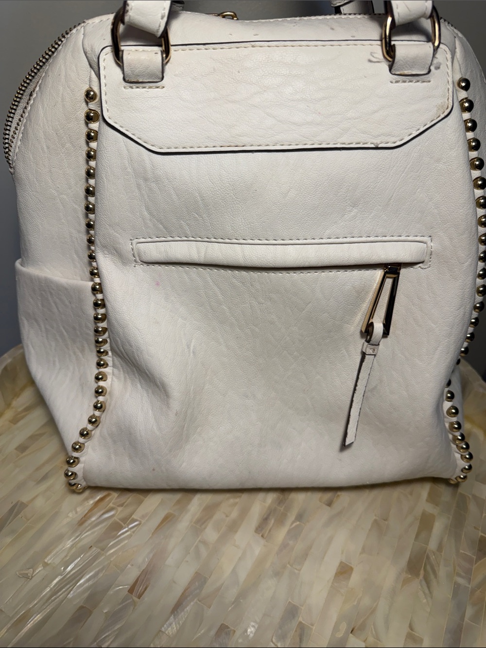 Jessica Simpson White Backpack with Gold Stud Trim